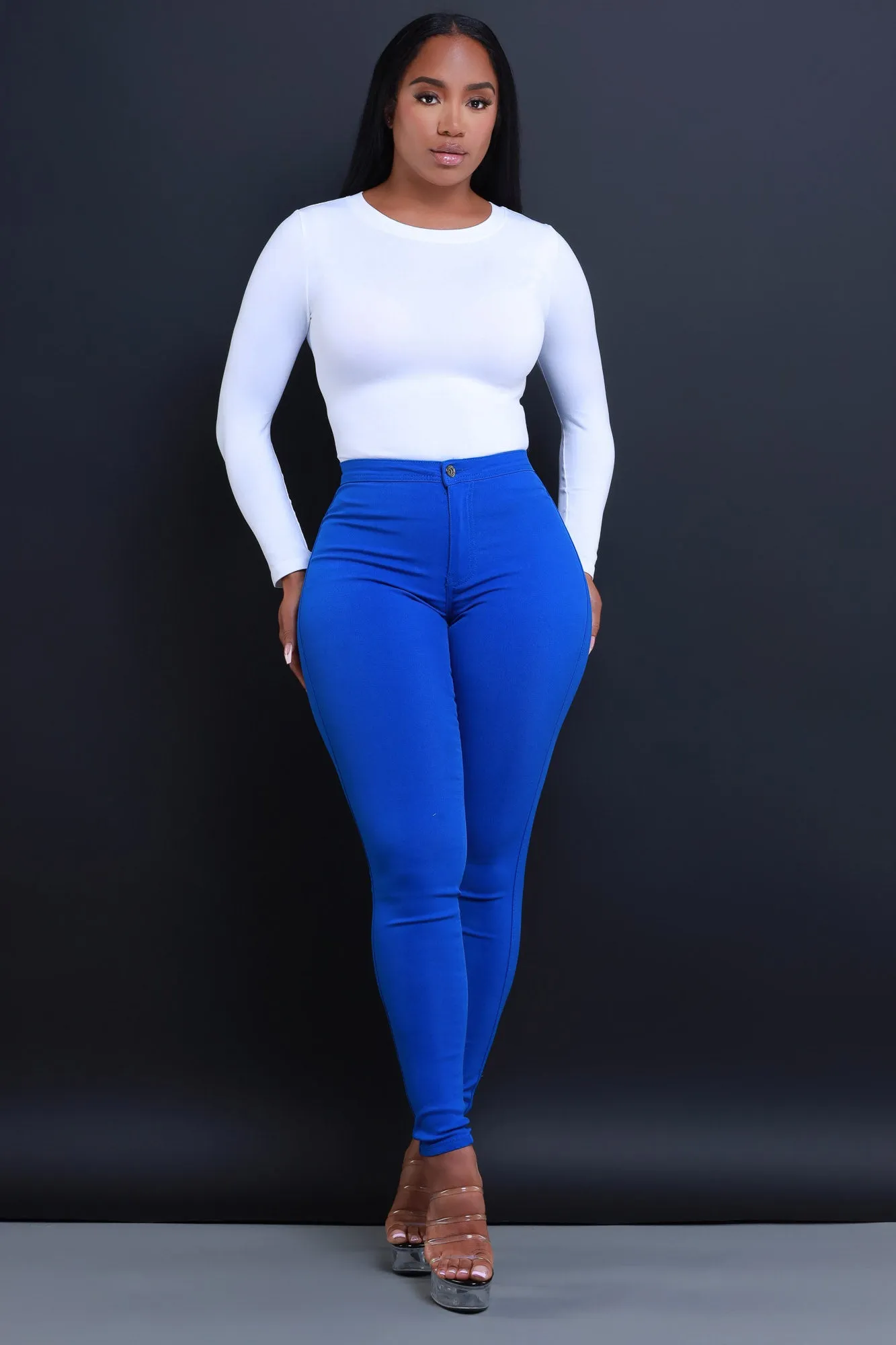 Super Swank High Waist Stretchy Jeans - Royal Blue