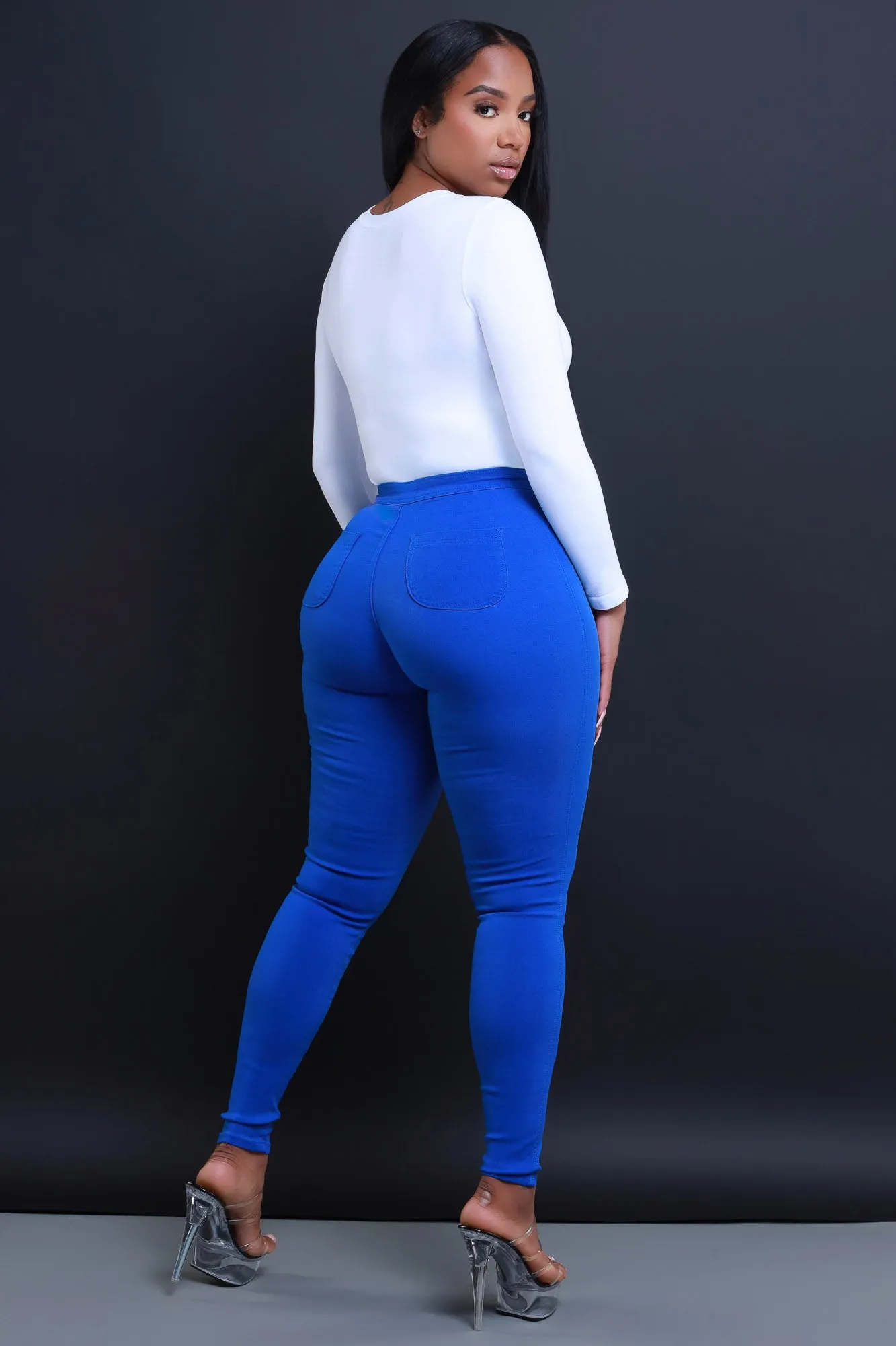 Super Swank High Waist Stretchy Jeans - Royal Blue