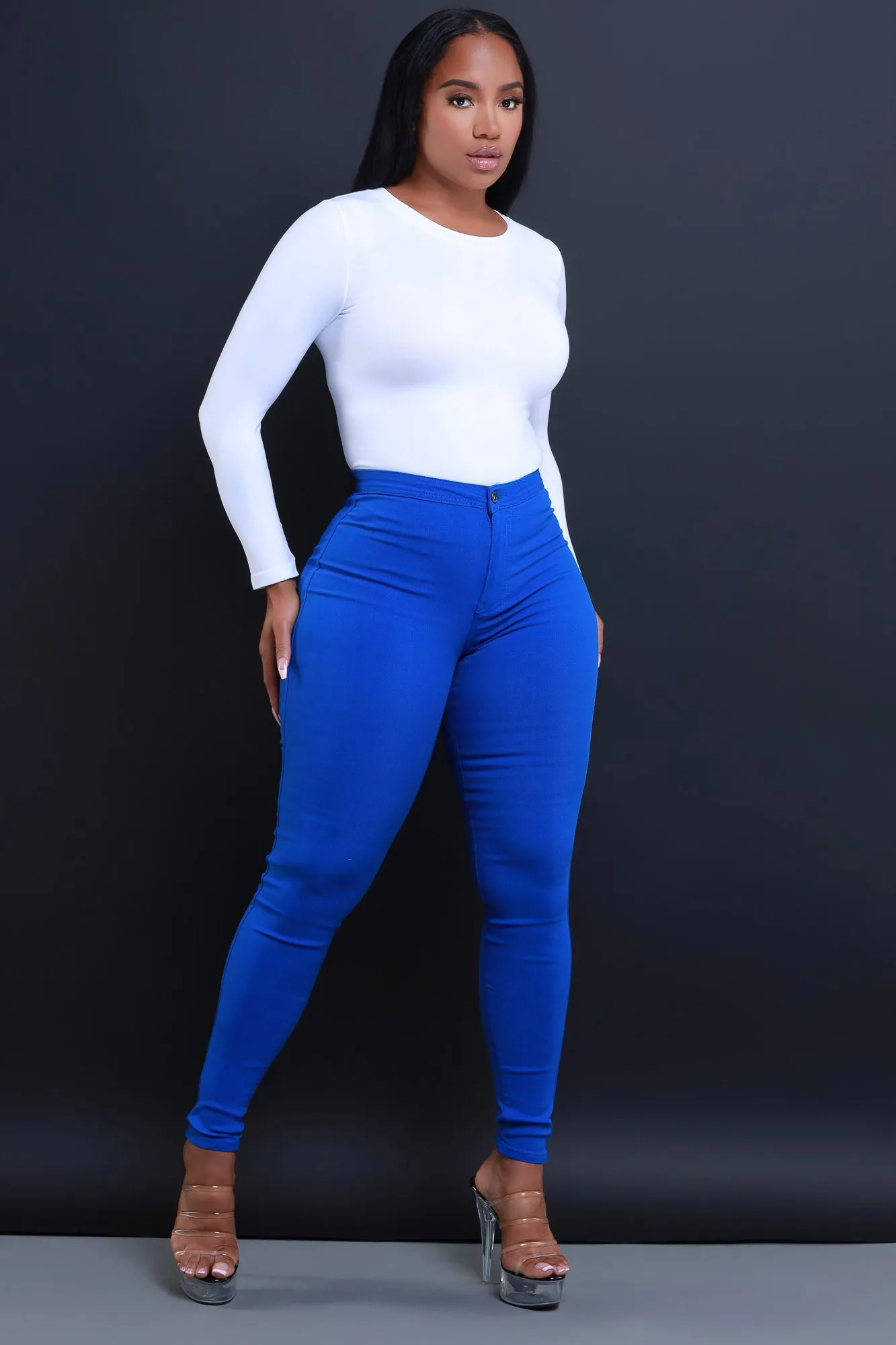 Super Swank High Waist Stretchy Jeans - Royal Blue