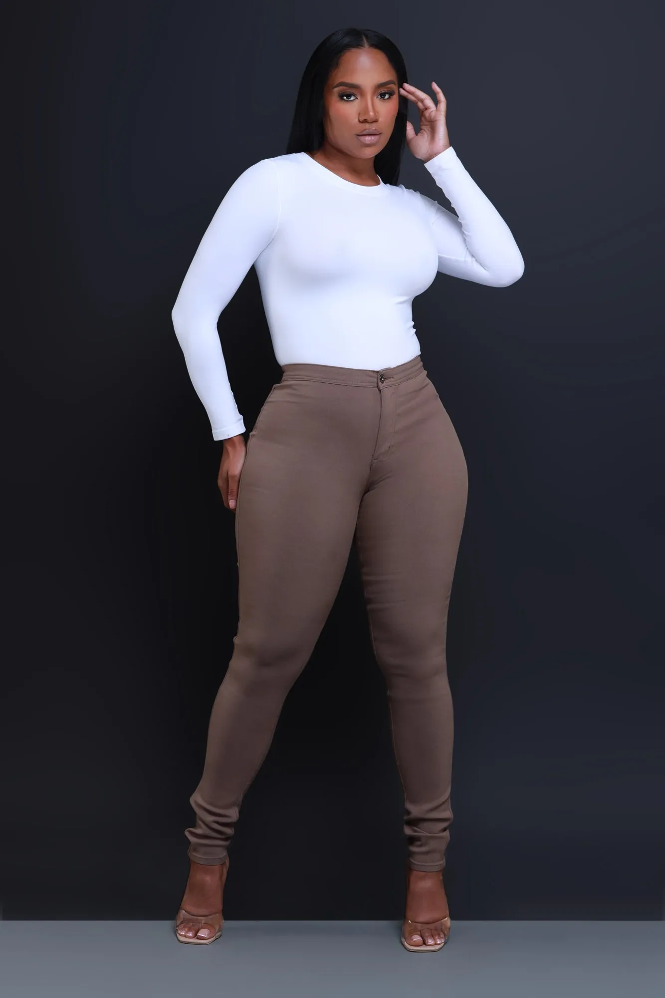 Super Swank High Waist Stretchy Jeans - Taupe