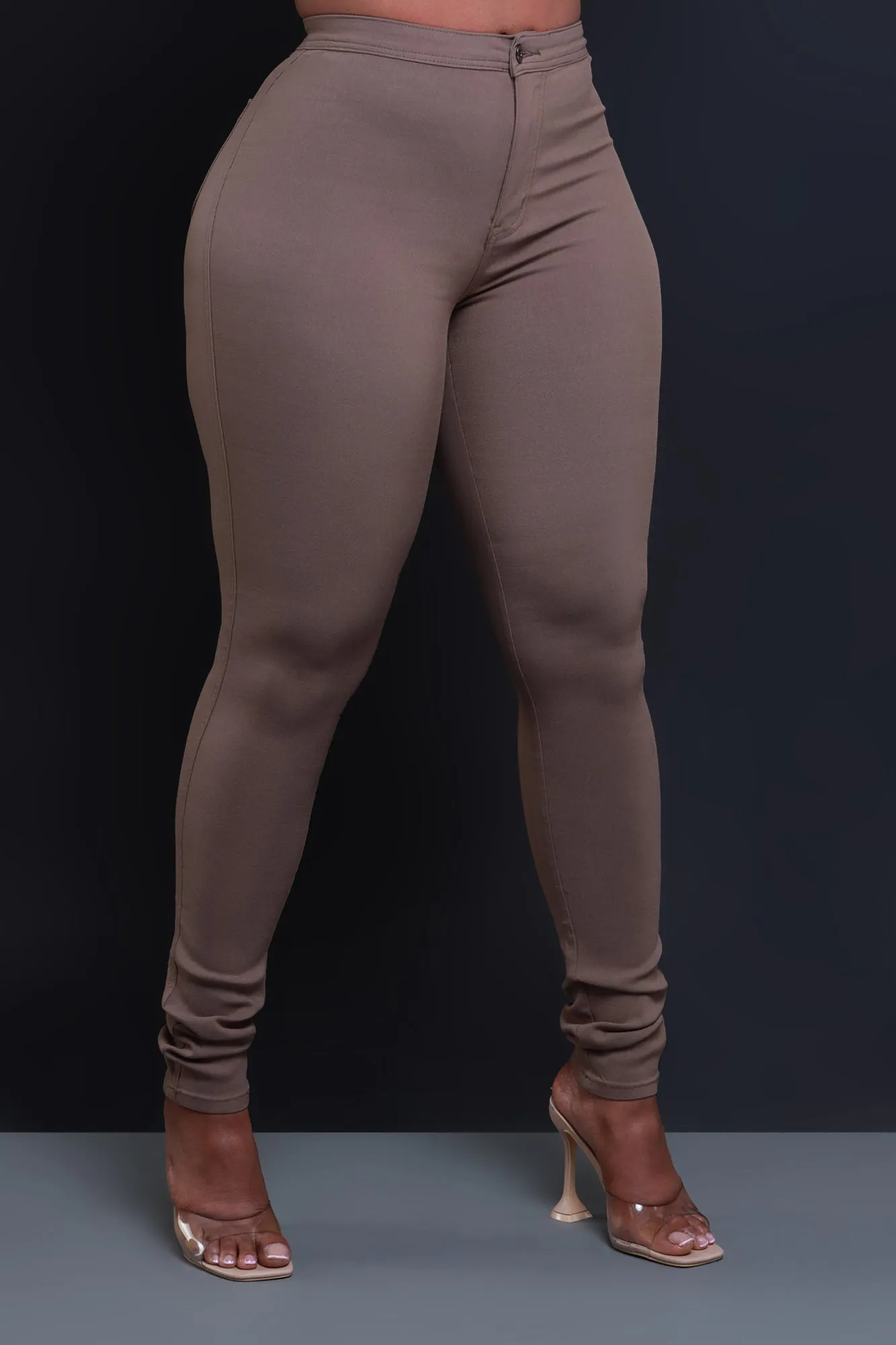 Super Swank High Waist Stretchy Jeans - Taupe