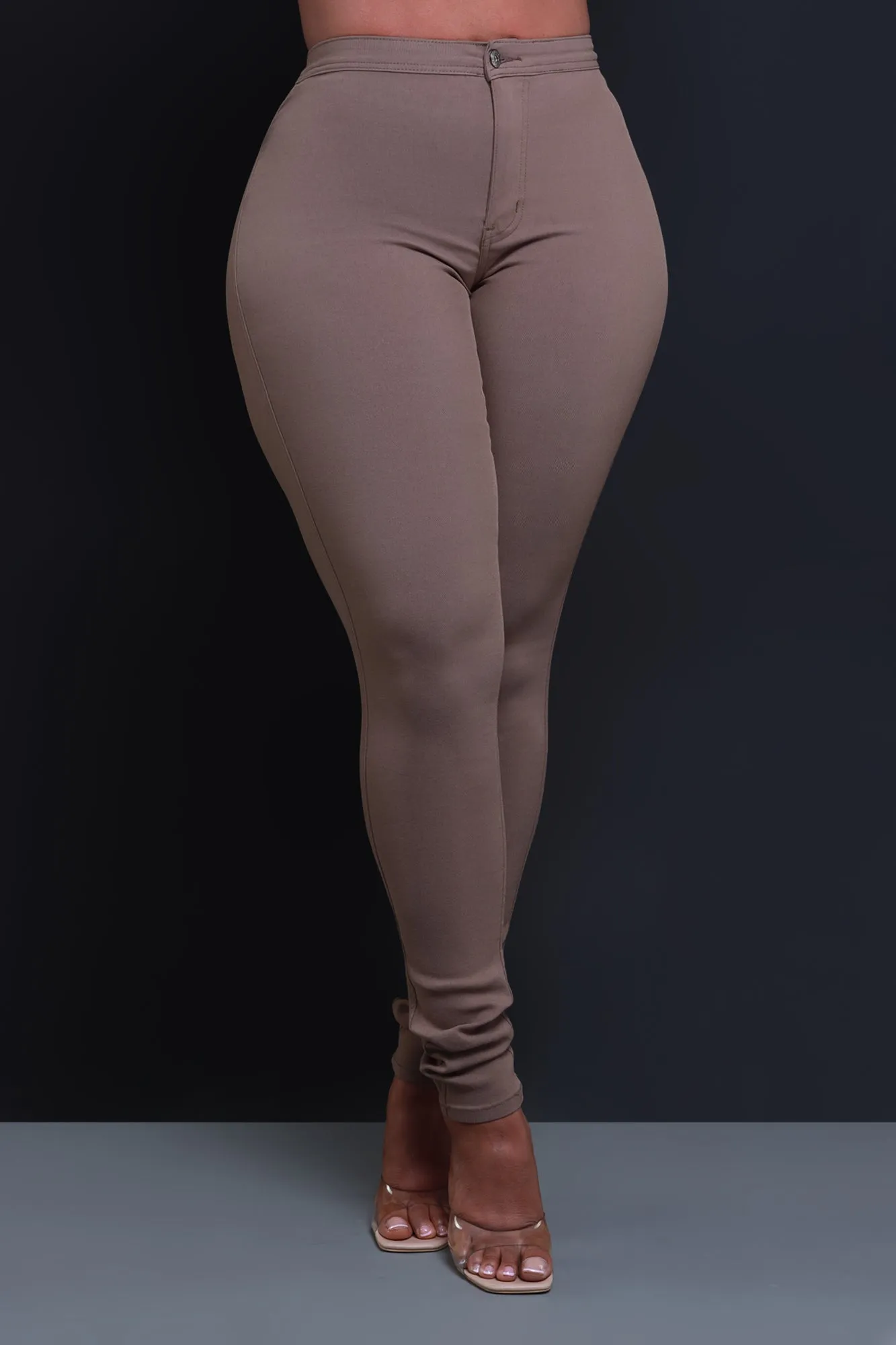 Super Swank High Waist Stretchy Jeans - Taupe