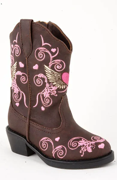 Toddler Brown/Pink Flying Hearts Boots from Roper Footwear