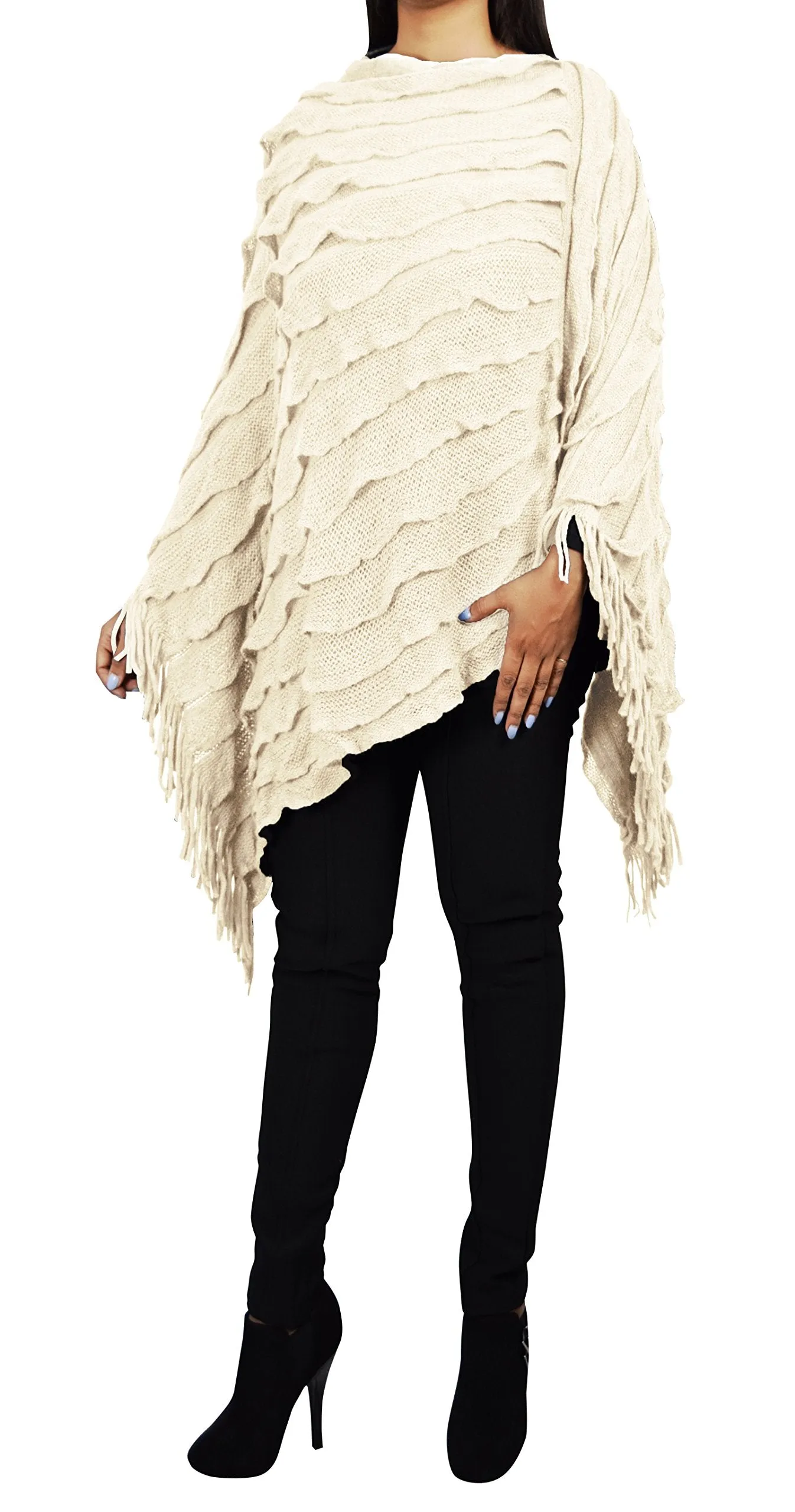 Women's Ruffle with Fringe Poncho