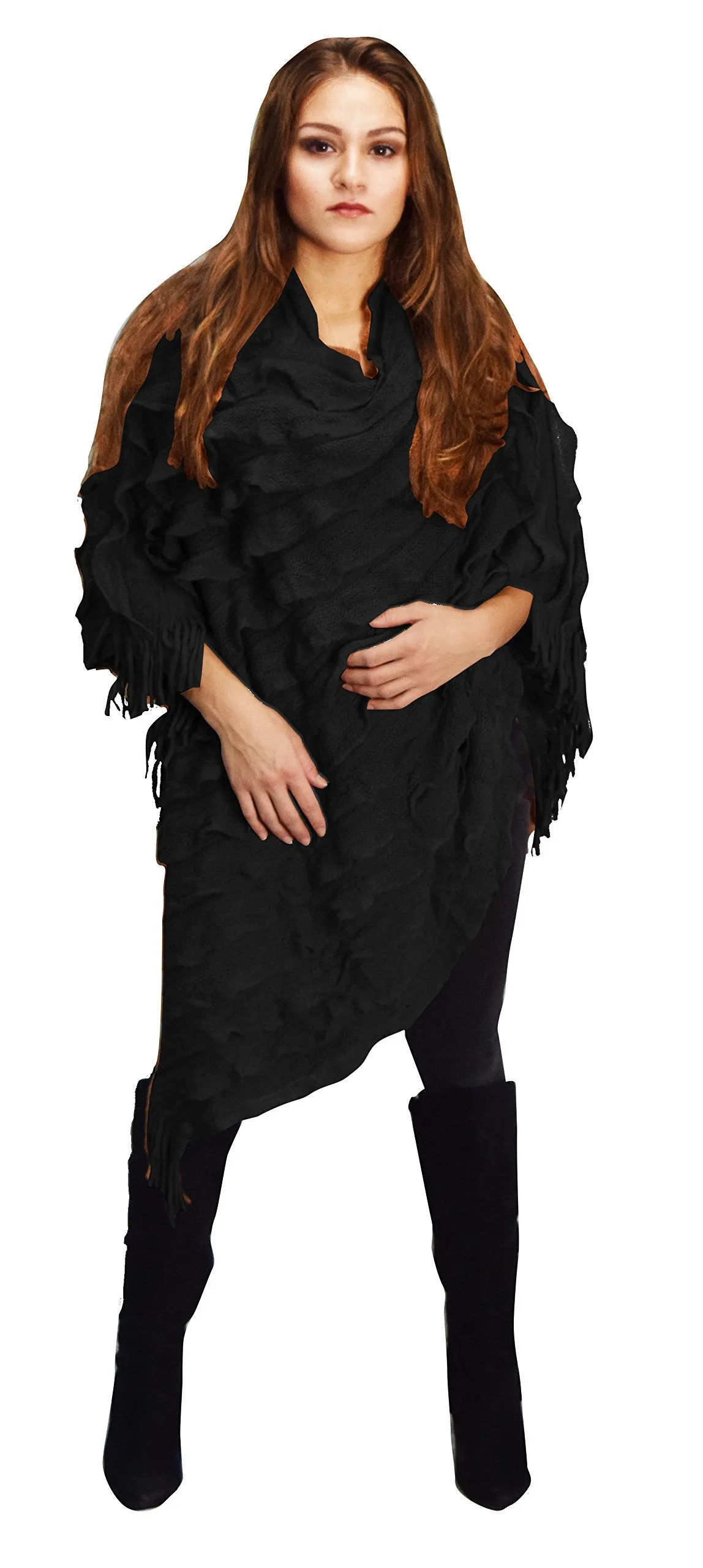 Women's Ruffle with Fringe Poncho