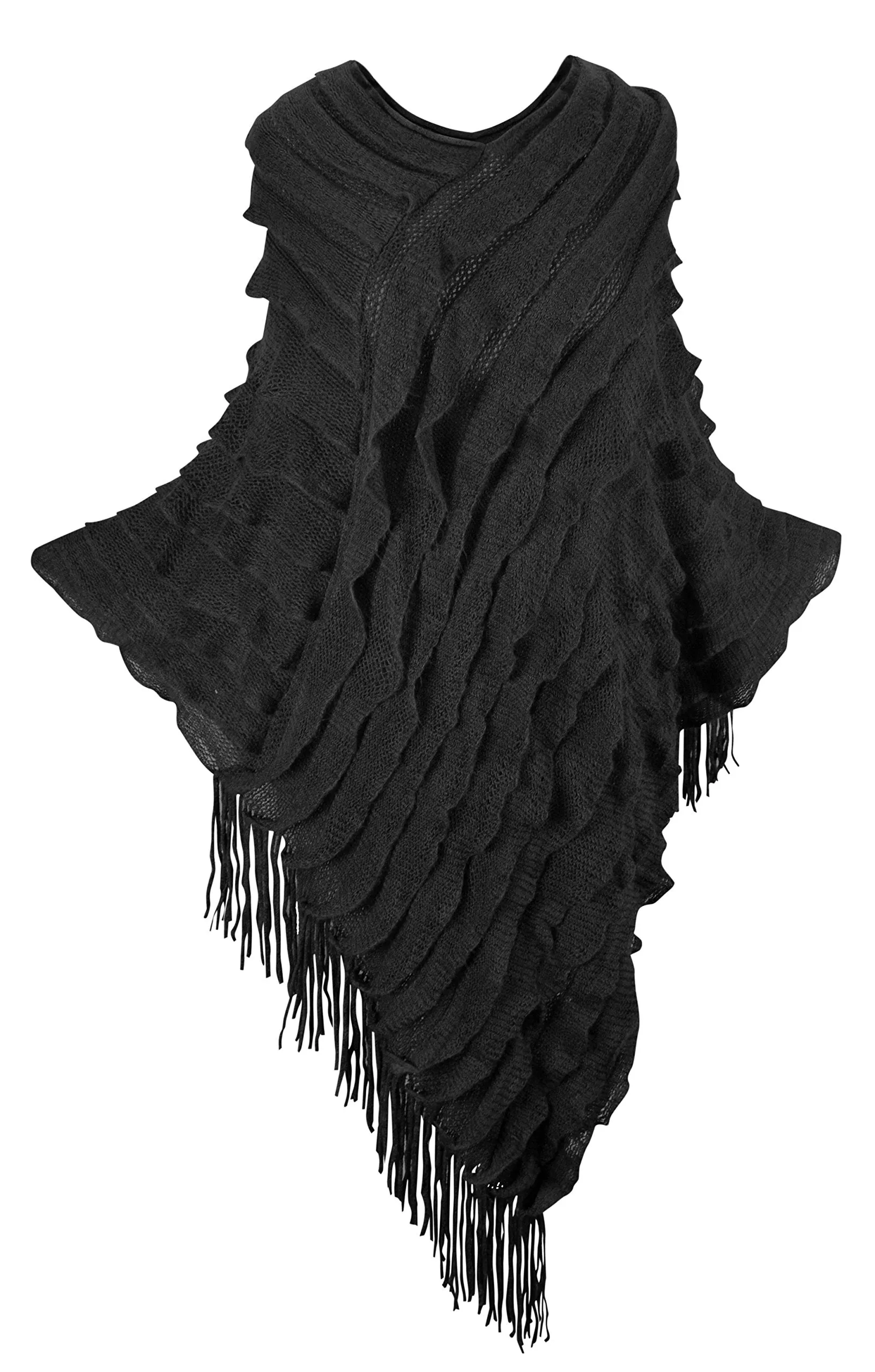 Women's Ruffle with Fringe Poncho